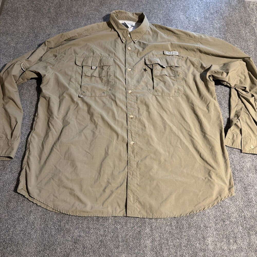 Columbia PFG Fishing Shirt Mens XXL Green Button Down Long Sleeve Vented Pockets
